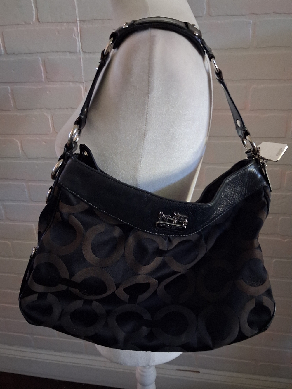 Coach Black and Brown Signature Pattern Shoulder Bag